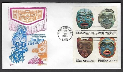 1834-37 Cover Craft Cachets FDC - Pacific Northwest Indian Art - Bk/4 15-cent - Image 1 of 2