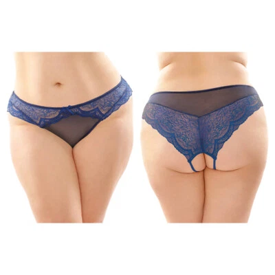 Fantasy Lingerie Cassia Crotchless Lace & Mesh Panty 6-Pack Navy Queen Size - Image 1 of 2