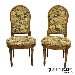 Vintage French Provincial Louis XVI Style Walnut Upholstered Side Chairs - Pair - Picture 1 of 11