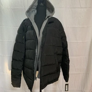 Kenneth Cole XL Puffer Winter Coat With Hoodie Trim Black And Grey - Picture 1 of 14