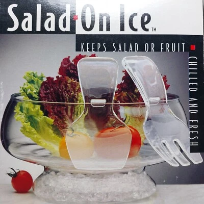 New in Box "Salad on Ice" Clear Acrylic Salad Bowl w/ Ice Chamber & Utensils - Image 1 of 4