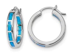 Synthetic Blue Opal In & Out Hoop Earrings in Sterling Silver - Picture 1 of 4