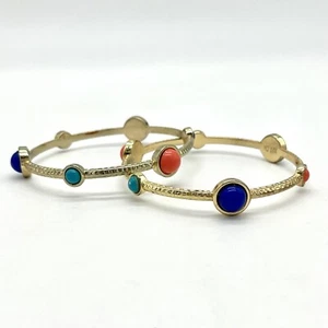 RJG Gold Tone Bangle Bracelet Set with Colorful Cabochons - Picture 1 of 6