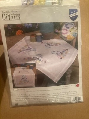 Vervaco Stamped Cross Stitch Tablecloth Kit Flowers Floral 32 x 32" NIP Belgium - Image 1 of 4