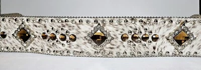  Cinturón Vaquera Occidental Brillante con Cristal Estrás y Piel de Vaca 37"  Foto 1 de 4