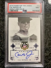 2014 Panini Hall of Fame 75th Anniversary Cal Ripken PSA 9 Blue Auto #/25