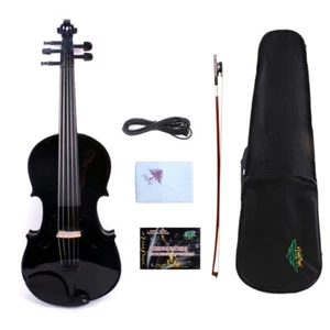 5 String Black 4/4 Electric Acoustic violin Maple Spruce Nice Tone Free Case  - Picture 1 of 8