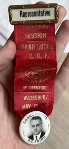 VINTAGE 1937 ELKS GRAND LODGE IOOF 97TH ANNUAL SESSION FLT OF CONNECTICUT BADGE - Picture 1 of 7