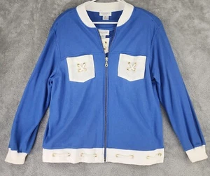 Adolfo Sport Jacket Medium Womens Blue White Zip Long Sleeve 2 Piece Vintage - Picture 1 of 11