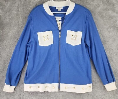 Chaqueta Deportiva Adolfo Mediana Mujer Azul Blanco Cremallera Manga Larga 2 Piezas De Colección Foto 1 de 4