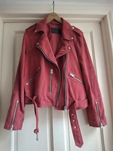 All Saints Suede Balfern Jacket UK14 Raspberry/Rose/Beaujolais Biker  - Picture 1 of 6