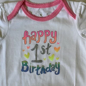 First Birthday Shirt Size 18 Months 1 Piece New Happy White Rainbow Girls Outfit - Picture 1 of 10
