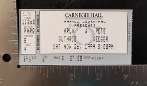 ARLO GUTHRIE & PETE SEEGER VINTAGE CARNEGIE HALL 26/11/1994 BOLETO CONCIERTO TALÓN - Imagen 1 de 1