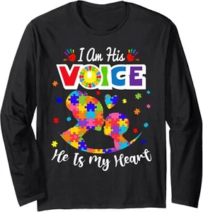 Autism Mom I'm His Voice He Is My Heart Autism Awareness Long Sleeve T-Shirt - Picture 1 of 7