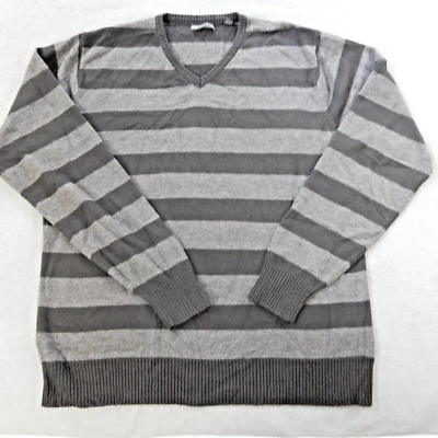 Paper Denim Cloth Mens Sweater Medium Black Gray Stripe VNeck Knit Crew Neck - Image 1 of 4