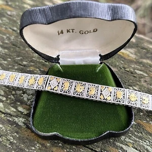 Art Deco 14k White Gold & Nugget & Diamond Filgree Bracelet OOAK - Picture 1 of 13