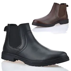 Mens New Leather Chelsea Ankle Biker Boots Smart Walking Casual Work Shoes Size - Picture 1 of 25