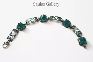Art Deco Sterling Silver green Glass and Enamel bracelet from prominent estate - Picture 1 of 8