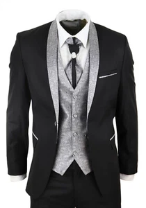 Traje de boda para hombre de 4 piezas novio de colección cuello de chal corbata negro ajuste a medida - Imagen 1 de 6