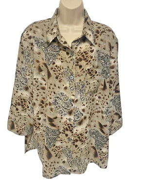 Kathy Che Women's Vintage Animal Print 3/4 Sleeve Collard Blouse Size 18 - Image 1 of 4