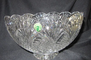 WATERFORD FOOTED CENTERPIECE BOWL - 9-3/4" DIA. X 6" H FAN & CRISS CROSS SWIRLED - Picture 1 of 5