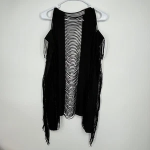 Unbranded Missy One Size Open Weave Swim Suit Cover Up Black Knit Fringes - Picture 1 of 5