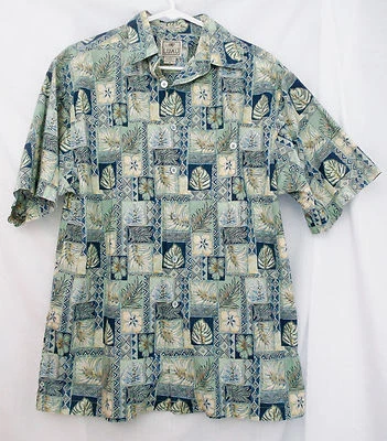 Camisa Verde/Azul/Amarillo/Blanco Floral Estilo Hawaiano-M-Luau-Algodón Fino Césped Foto 1 de 4