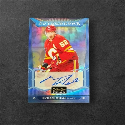 2024-25 O-Pee-Chee Platinum MACKENZIE WEEGAR Blue Rainbow Autographs Calgary  - Image 1 of 2