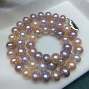 gorgeous 9-10mm sotuh sea natural multicolor  pearl necklace 17.5inch 925s - Picture 1 of 4