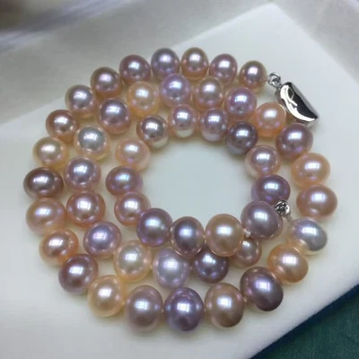gorgeous 9-10mm sotuh sea natural multicolor  pearl necklace 17.5inch 925s - Image 1 of 4