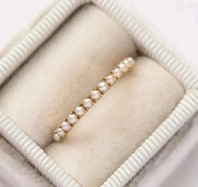 Anillo de compromiso de perlas enchapado en oro de plata 925 para mujer Foto 1 de 4