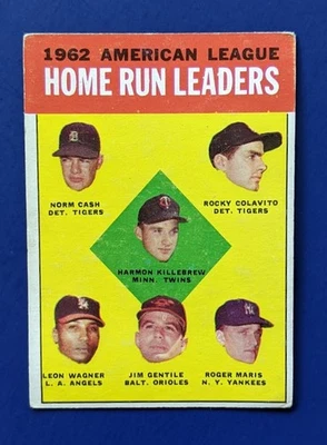 1963 Topps - AL Home Run Leaders #4 - Harmon Killebrew HOF Roger Maris Colavito - Image 1 of 3