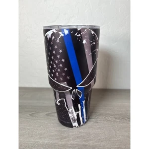 Yeti Rambler 30 oz Tumbler Blue Line Punisher Flag Design Stainless Steel Skull - Picture 1 of 6