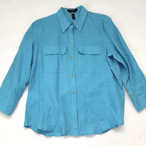 Ralph Lauren Size L Linen Button Up Shirt Long Sleeves Turquoise Blue *read - Picture 1 of 8