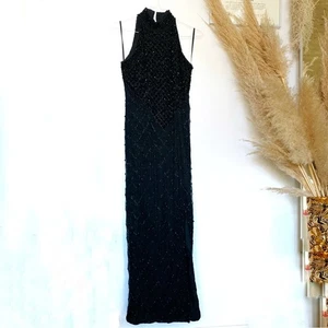 VINTAGE LAURENCE KAZAR schwarz Perlen Pailletten Bodycon Abendkleid Maxikleid M - Bild 1 von 8