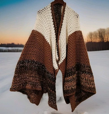 Poncho abierto de ganchillo hecho a mano de colección capa suéter manta boho grannycore cottagecor Foto 1 de 4
