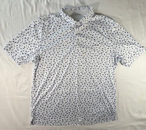 Polo de golf Greg Norman Play Dry para hombre L azul y blanco estampado tropical - Imagen 1 de 11
