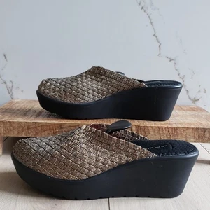 Steven Keilabsatz Plateau Pantoletten Damen 8 Bronze geflochten gewebte Slipper Pantoletten Y2K - Bild 1 von 7