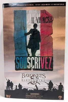 FUSILERO FRANCÉS SER. 2 BAYONETAS Y ALAMBRE DE PÚAS 12" FIGURA JUGUETES DE EXHIBICIÓN LATERAL SIN ABRIR Foto 1 de 4