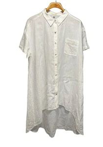 Eileen Fisher Irish Linen Tunic Shirt Dress Sz Large White Button Front High Low - Picture 1 of 7