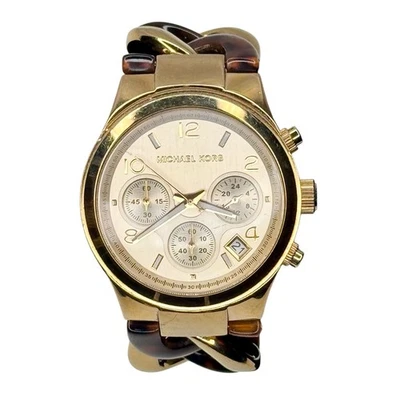 MICHAEL KORS MK4222 Runway Chronograph Watch Women's Twist Gold Tortoise Acrylic - Image 1 of 4