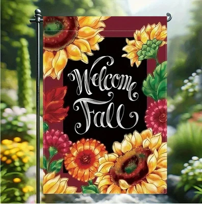 Welcome Fall 12x18in Garden Flag-DoubleSided-Sunflower Theme-High Quality Burlap - Image 1 of 4