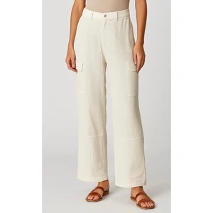 Ellison Cargo Pants Women S Cream Gauzy Cotton Beachy Coastal Vacation - Picture 1 of 9