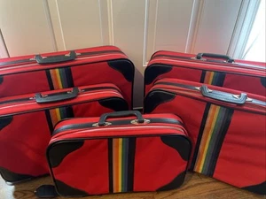 Lote de 5 maletas vintage Peter’s Bag lona roja arco iris equipaje para niños - Imagen 1 de 9