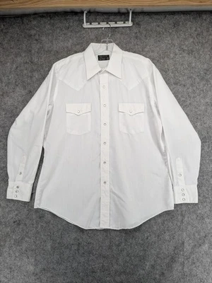 Vintage Cowboy Shirt Mens 17 34 White Western Pearl Snap Cowboy Rodeo 70s - Image 1 of 4