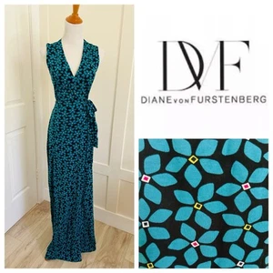 Size 2 XS DVF Diane von Furstenberg YAHZI Teal Blue Floral Maxi Wrap Dress - Picture 1 of 12