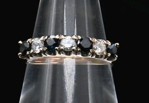 Vintage Antique Sapphire & Diamond Set Eternity 7 Stone Ring 9ct UK M US 6 1/2 - Picture 1 of 5