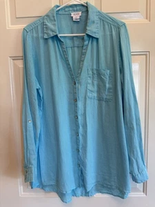 Sigrid Olsen Leinen Shirt L Aqua Blau Button Down Lagenlook Resort Coastal Chic - Bild 1 von 8