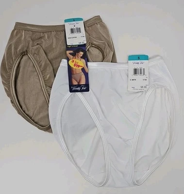 Two Vanity Fair Briefs Size 5 Beige & White Style 13108 High Cut Panties - Image 1 of 4