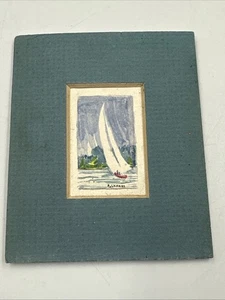 Vintage Colorado Miniature Sailing Boat Watercolor Painting Signed Krebs 2” - Picture 1 of 7